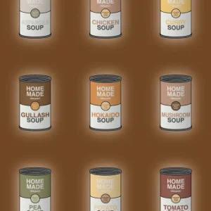 plakat: forskellige dåser med soup - dark taupe 60