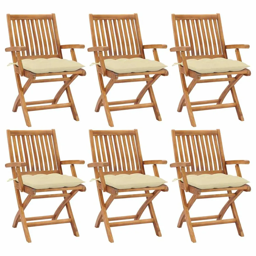 foldbare havestole 6 stk. med hynder massivt teaktræ