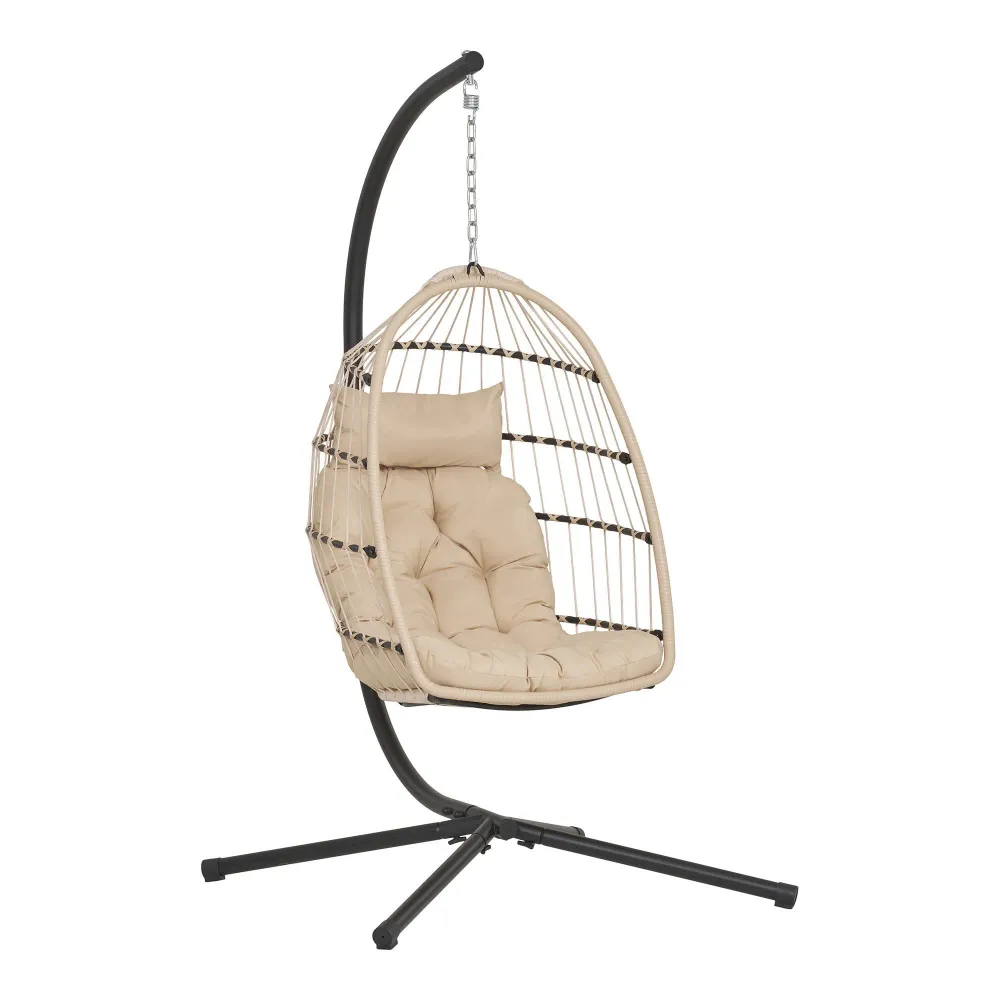 Patras Hængestol - Hængestol, Chromed Stativ, Foldbar Sæde, Incl.Hynder, Beige/Grå//Sort 195X117X107 Cm