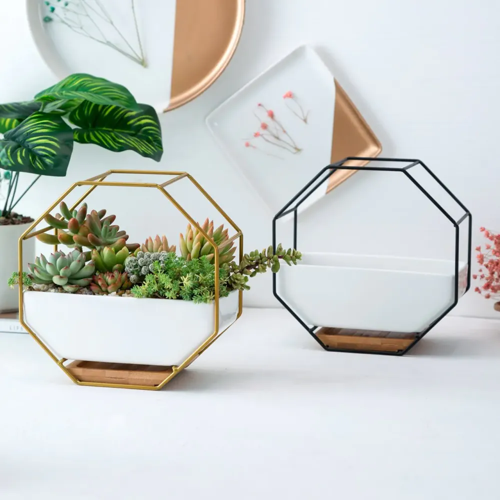 Nordic Understated Geometric Wrought Iron Flower Pot Set Black