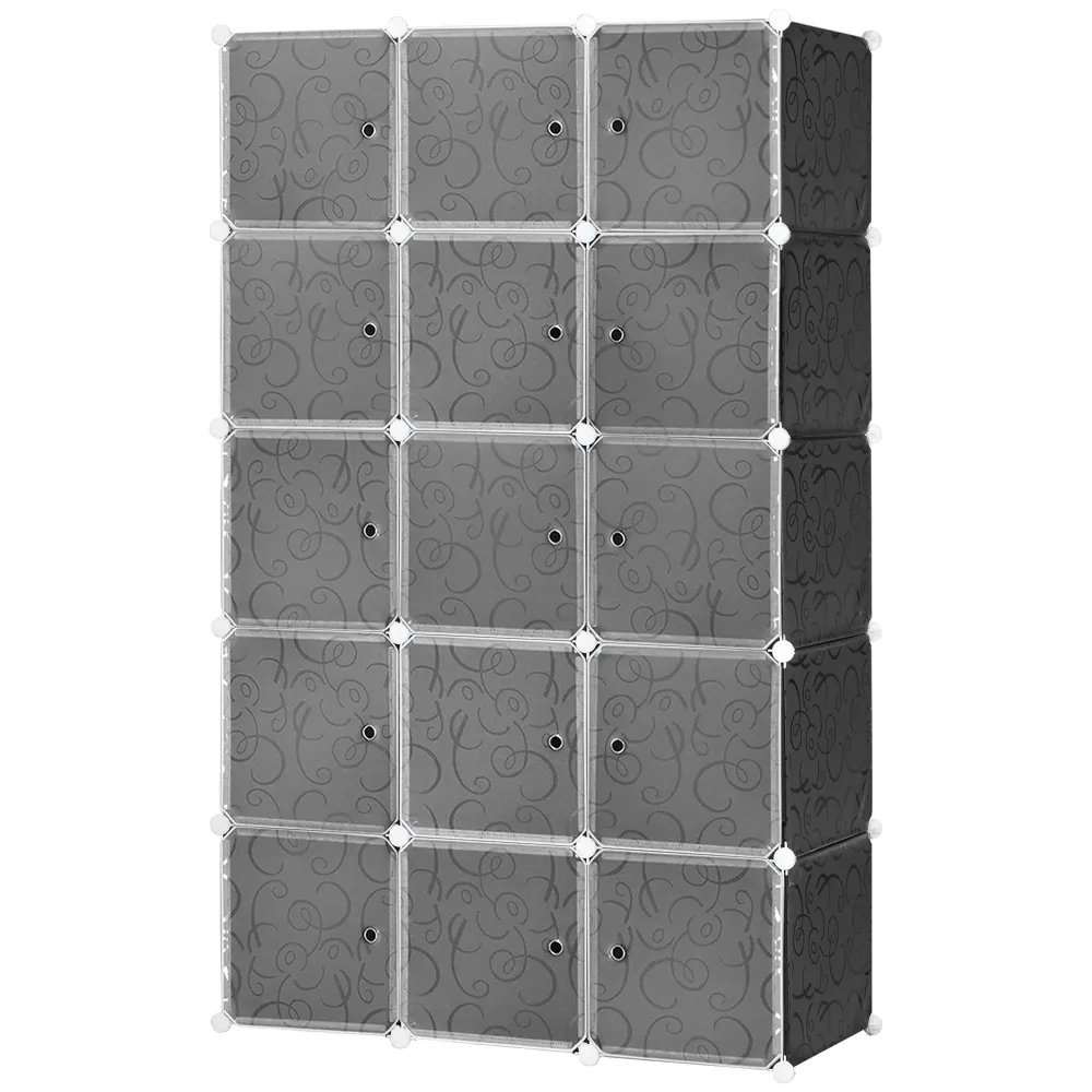 Kubegarderobe, 2 store og 9 små kuber, plastik, alloy, 111l x 47b x 183h cm, sort+hvid