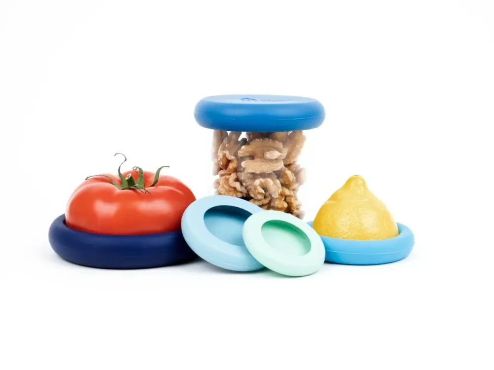 Sæt med fem genanvendelige Food Savers i silikone fra Food Huggers, Ice Cobalt