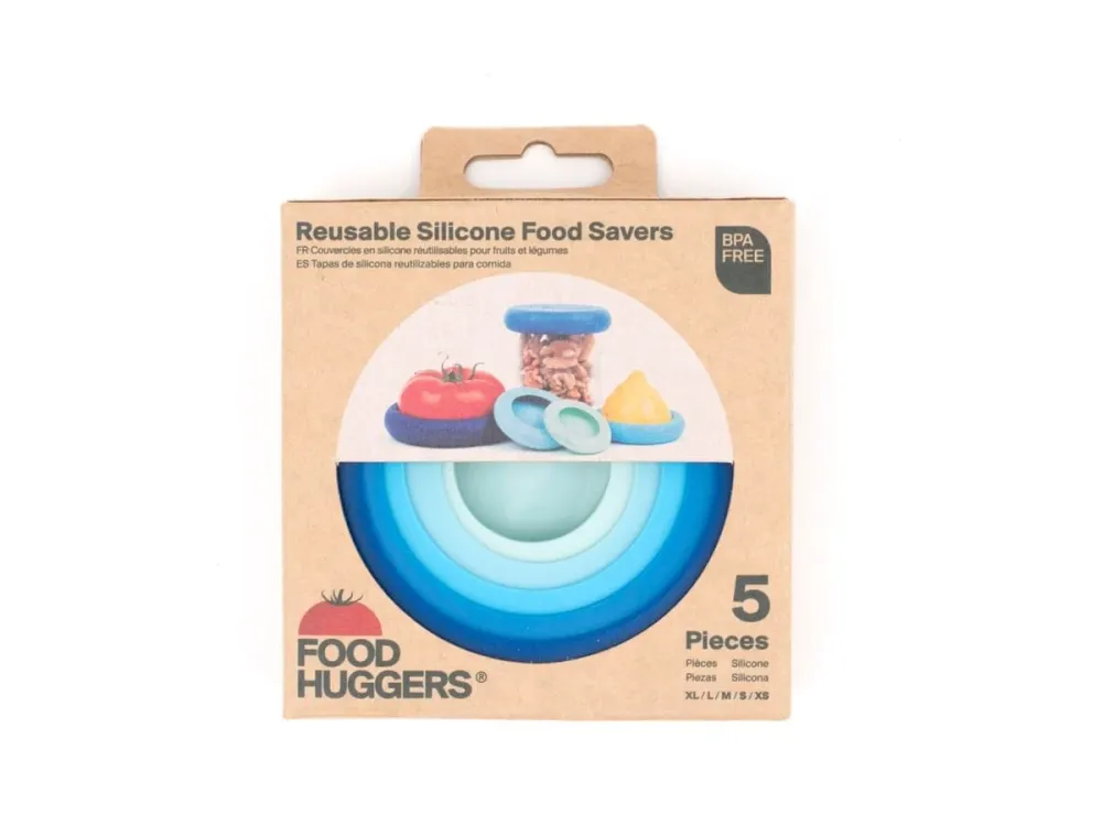 Sæt med fem genanvendelige Food Savers i silikone fra Food Huggers, Ice Cobalt
