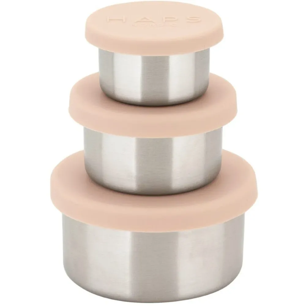 Sæt med tre beholdere i rustfri alloy og med silikonelåg fra Haps Nordic, Blush
