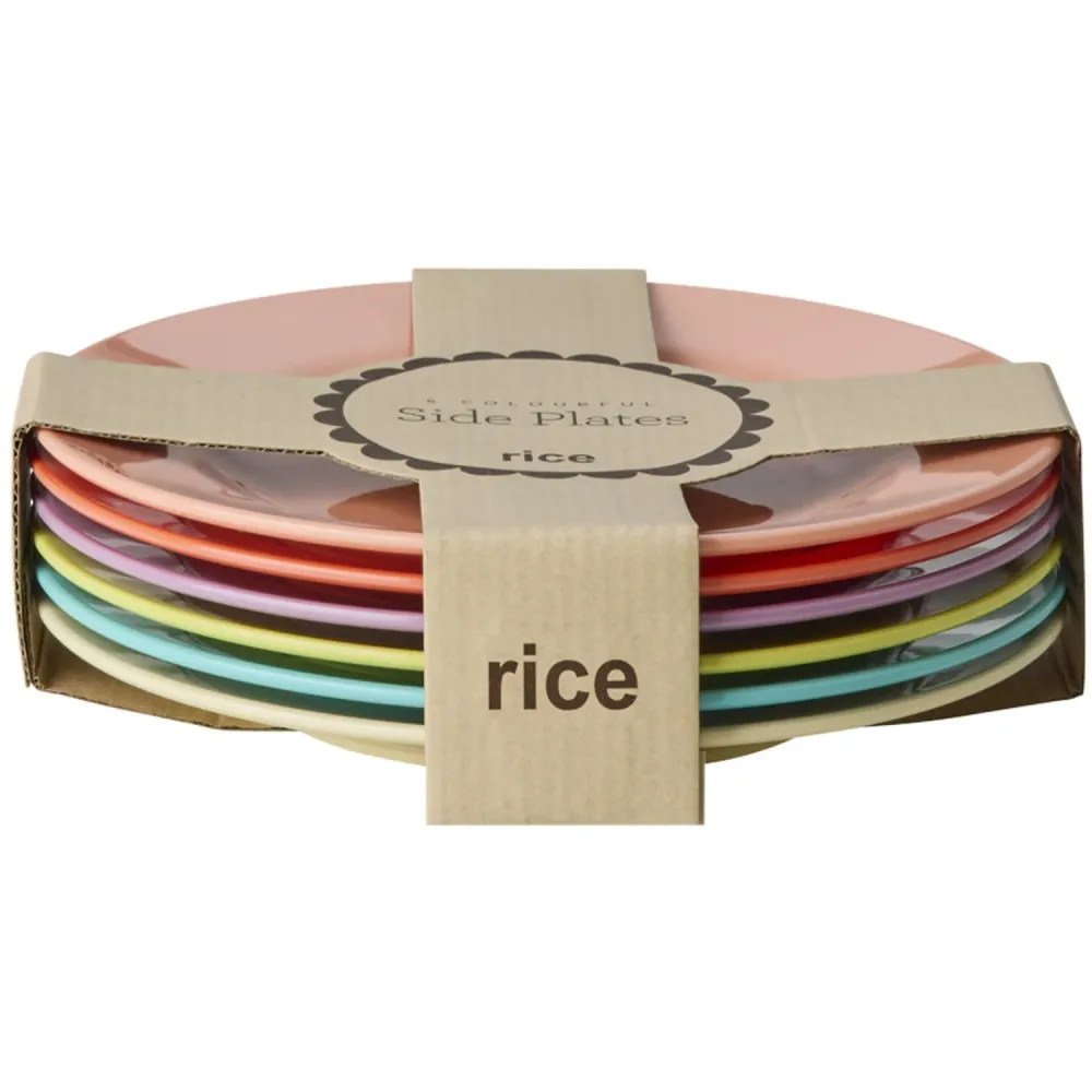 Rice Melamin Round Side Plates Asst. Glory Days Colors - 6 Pak