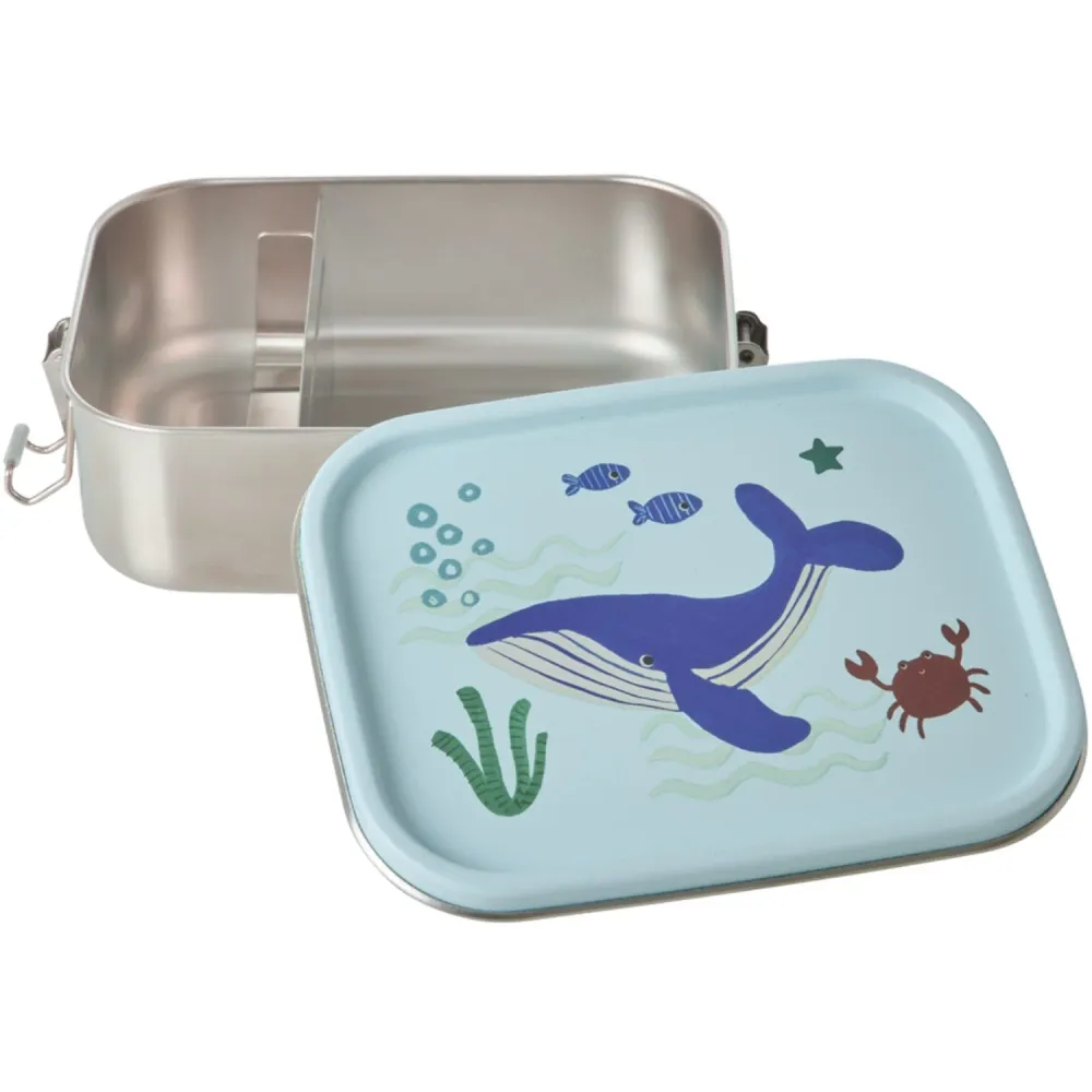 Rice Navy Ocean Print Rustfrit Stål Madkasse Med Bevægelig Opdeler Small 800 Ml