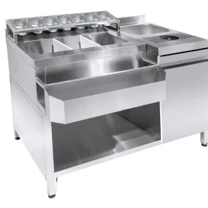 Cocktailbarstation inkl. vask, glasrenser, GN-beholdere og speedrail til flasker