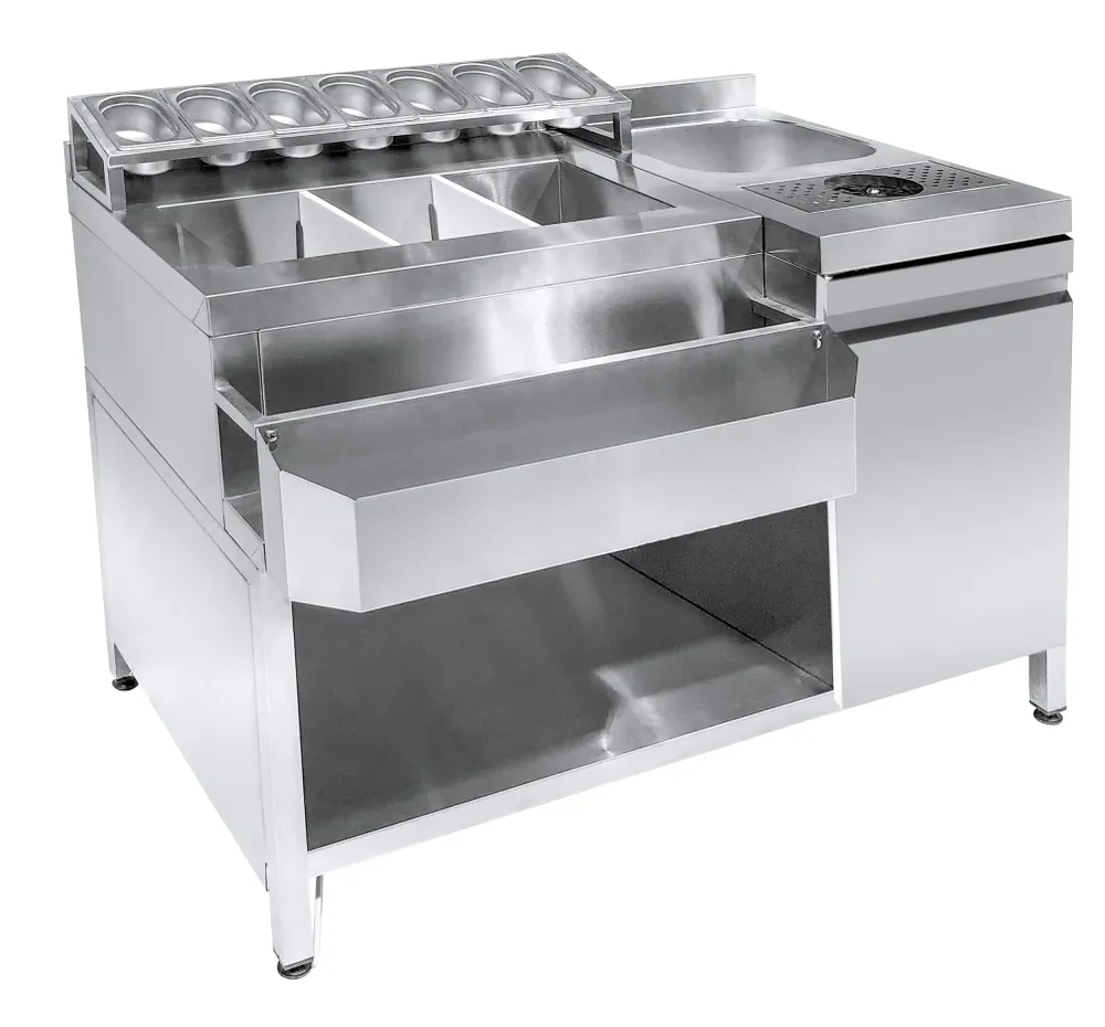 Cocktailbarstation inkl. vask, glasrenser, GN-beholdere og speedrail til flasker