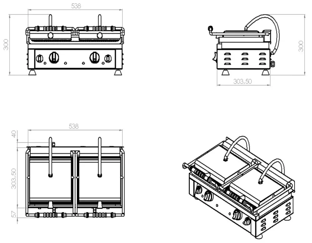 Contact grill double ruglet