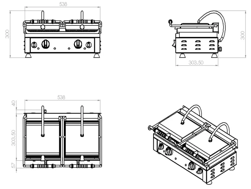 Contact grill double smooth/ruglet