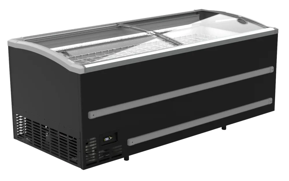 Supermarked kummefryser sort med hovedelement og automatisk afrimning