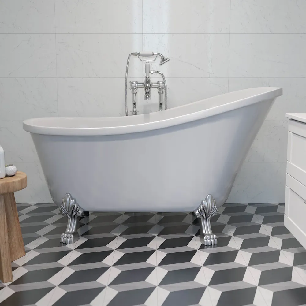 Svinkløv Badekar 150 cm med løvefødder, hvid højglans BATH DELUXE - EXCLUSIVE