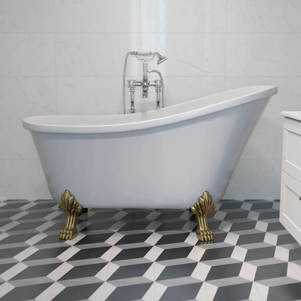 Svinkløv Badekar 150 cm med løvefødder, hvid højglans BATH DELUXE - EXCLUSIVE