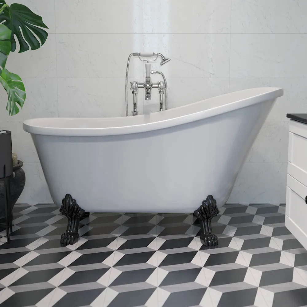 Svinkløv Badekar 150 cm med løvefødder, hvid højglans BATH DELUXE - EXCLUSIVE