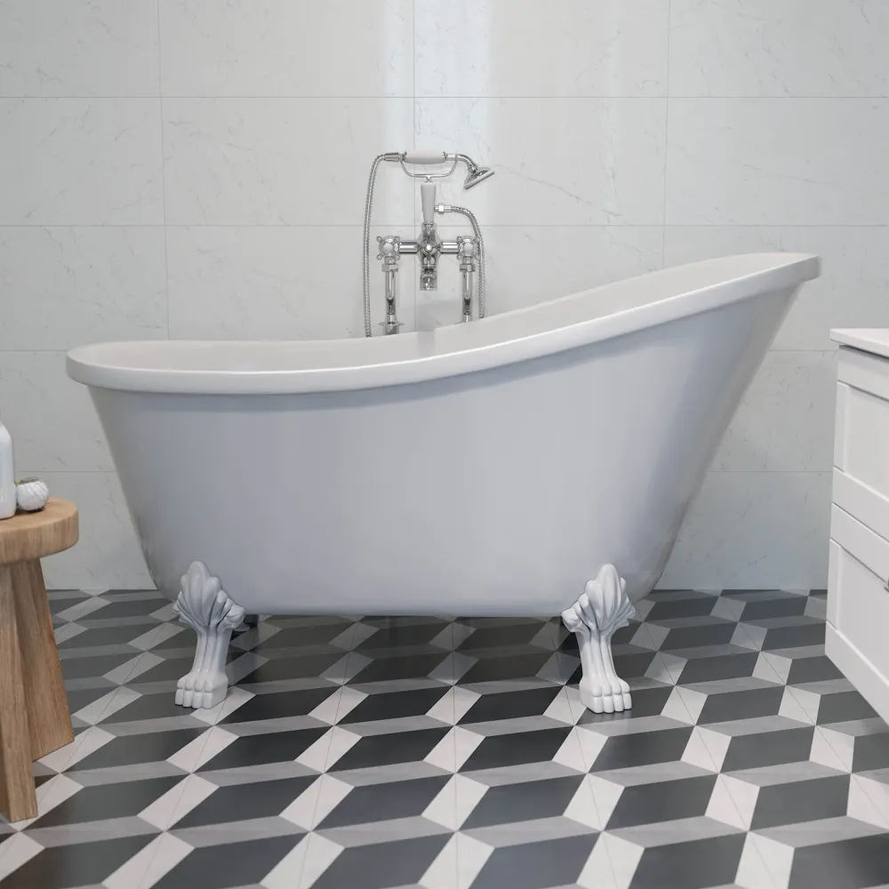 Svinkløv Badekar 150 cm med løvefødder, hvid højglans BATH DELUXE - EXCLUSIVE
