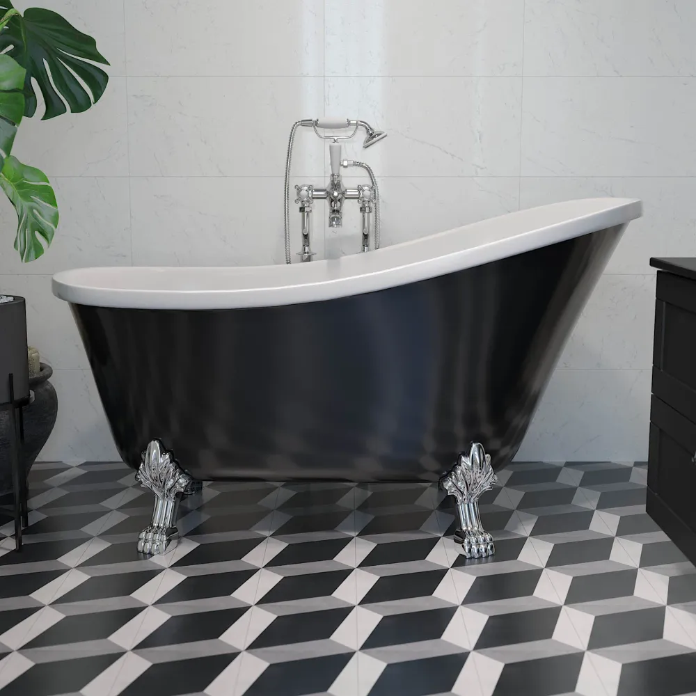 Svinkløv Badekar 150 cm med løvefødder, sort højglans BATH DELUXE - EXCLUSIVE
