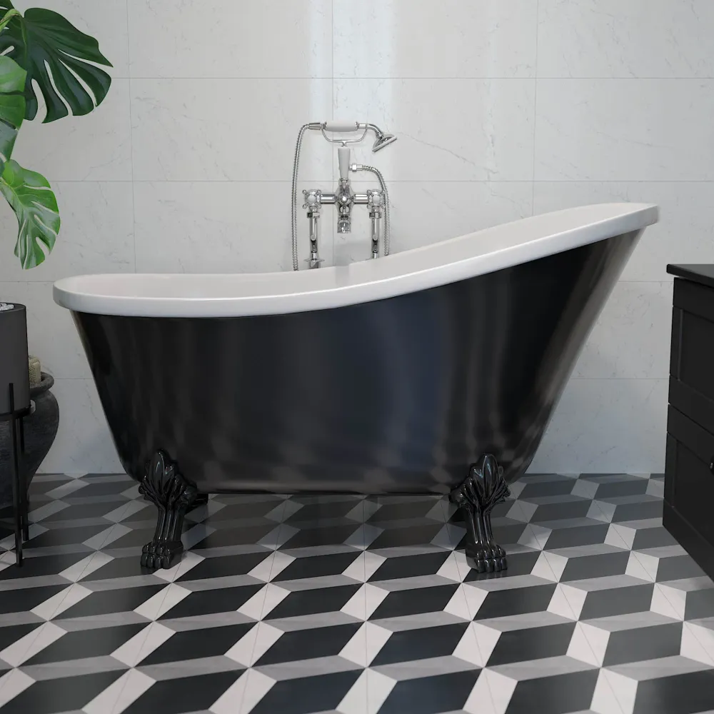 Svinkløv Badekar 150 cm med løvefødder, sort højglans BATH DELUXE - EXCLUSIVE