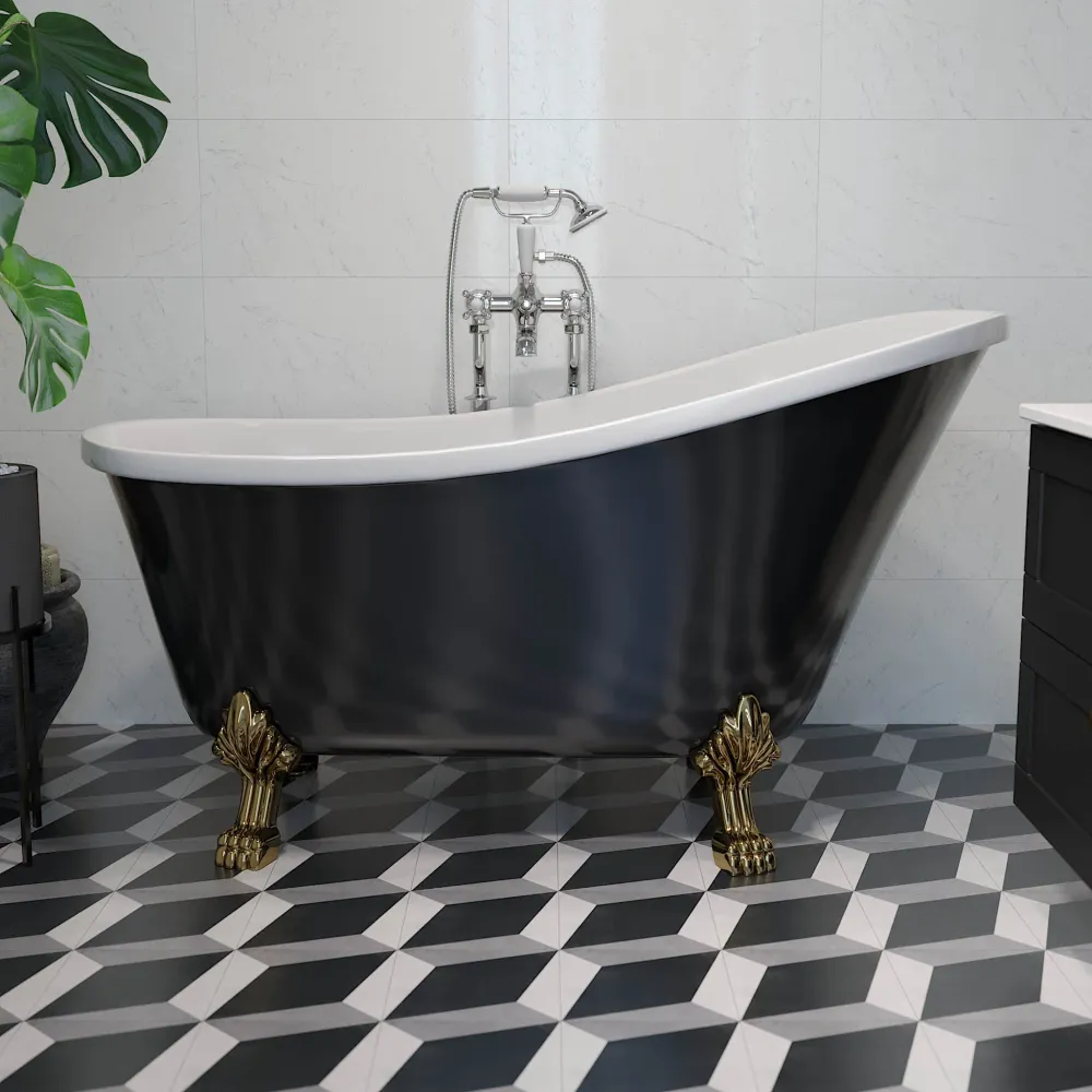 Svinkløv Badekar 150 cm med løvefødder, sort højglans BATH DELUXE - EXCLUSIVE