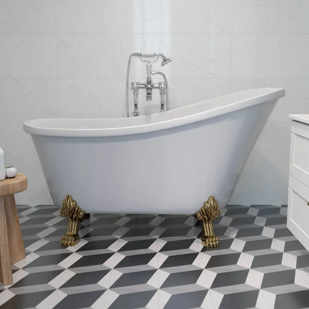 Svinkløv Badekar 160 cm med løvefødder, hvid højglans BATH DELUXE - EXCLUSIVE