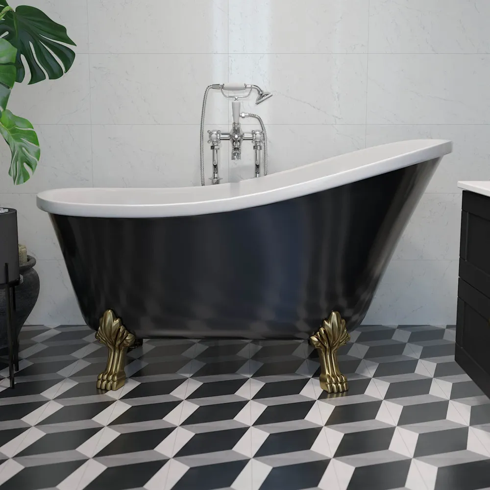 Svinkløv Badekar 160 cm med løvefødder, sort højglans BATH DELUXE - EXCLUSIVE