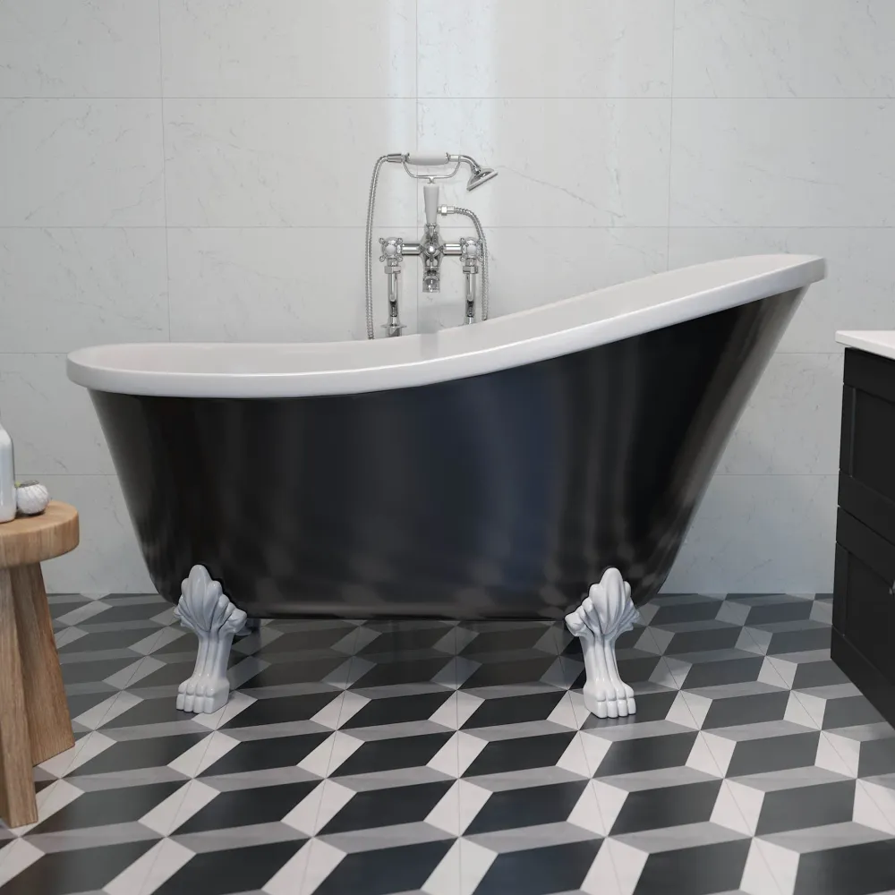 Svinkløv Badekar 160 cm med løvefødder, sort højglans BATH DELUXE - EXCLUSIVE