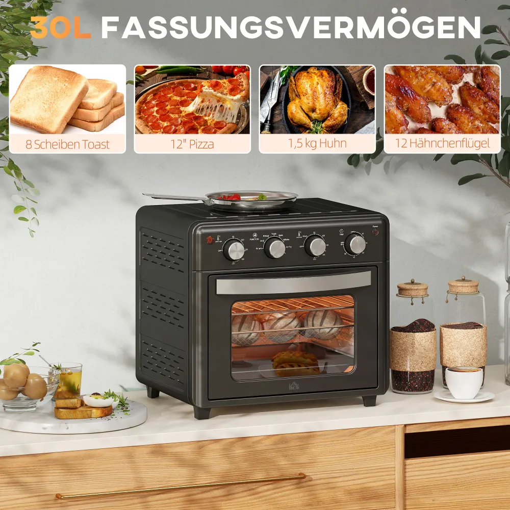 Miniovn, varmluftfrituregryde, 90-230° c, 7 programmer, tilbehør, onyx