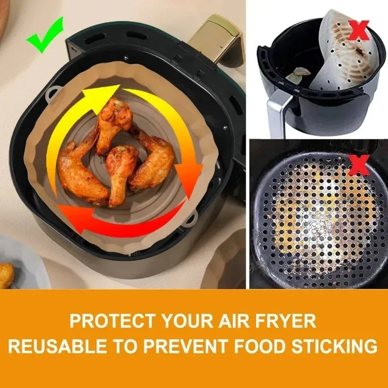 Silikonekurv til genanvendelig Air Fryer - Tilbehør til ovn, pizza, stegt kylling - Sort/blå - Fleksibel størrelse Sort