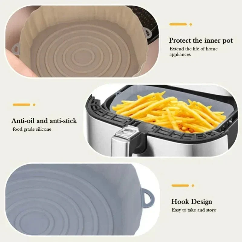 Silikonekurv til genanvendelig Air Fryer - Tilbehør til ovn, pizza, stegt kylling - Sort/blå - Fleksibel størrelse Sort