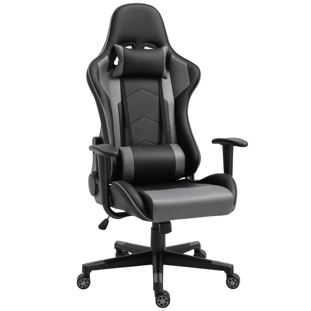 Comfort-designed kontorstol, gamingstol, drejestol, kunstlæder, skum, sort, 67,5 x 74 x 126-136 cm