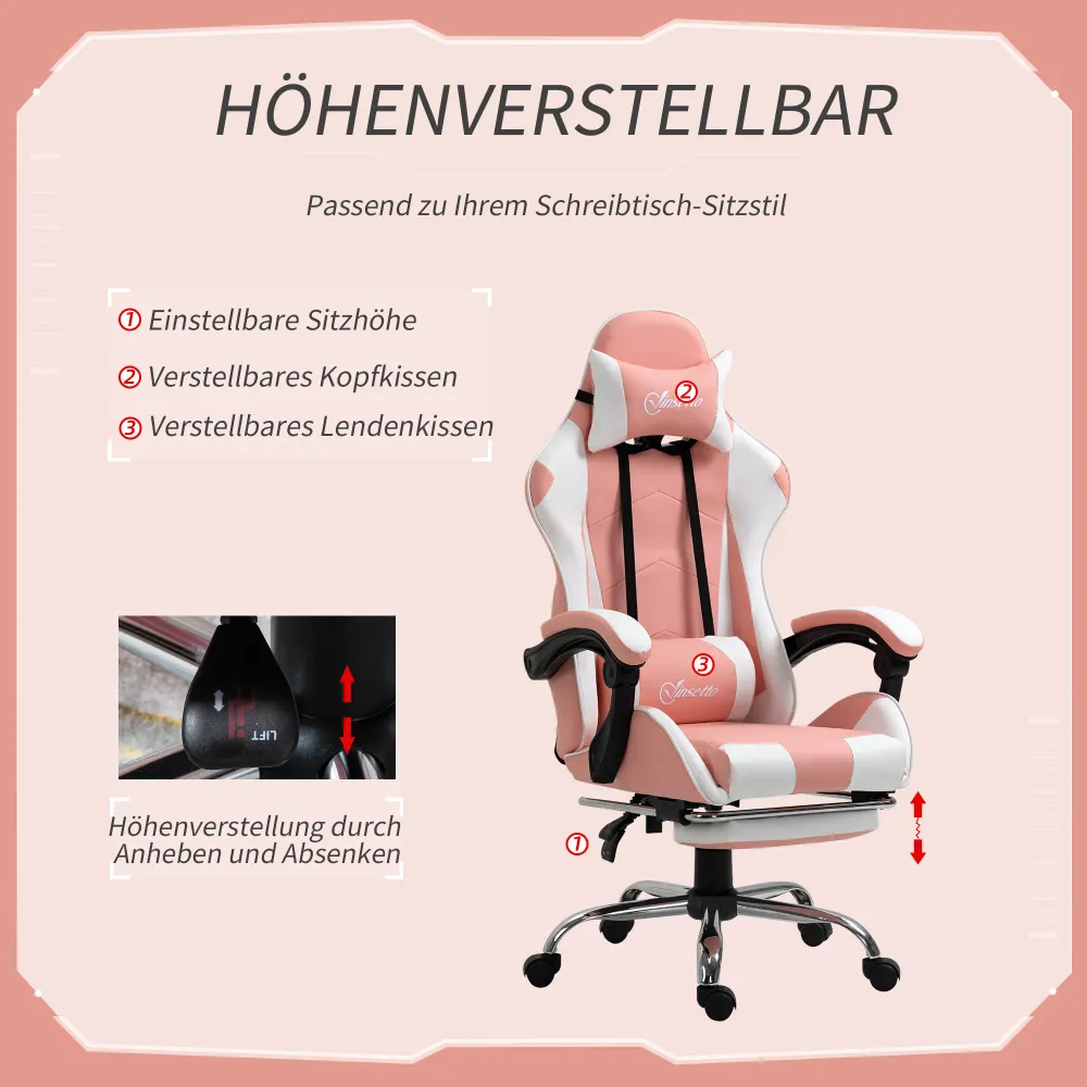 Gaming chair computerstol supportive kontorstol gamerstol med nakkestøtte lændehynde kontorstol højdejusterbar 360° drejel...