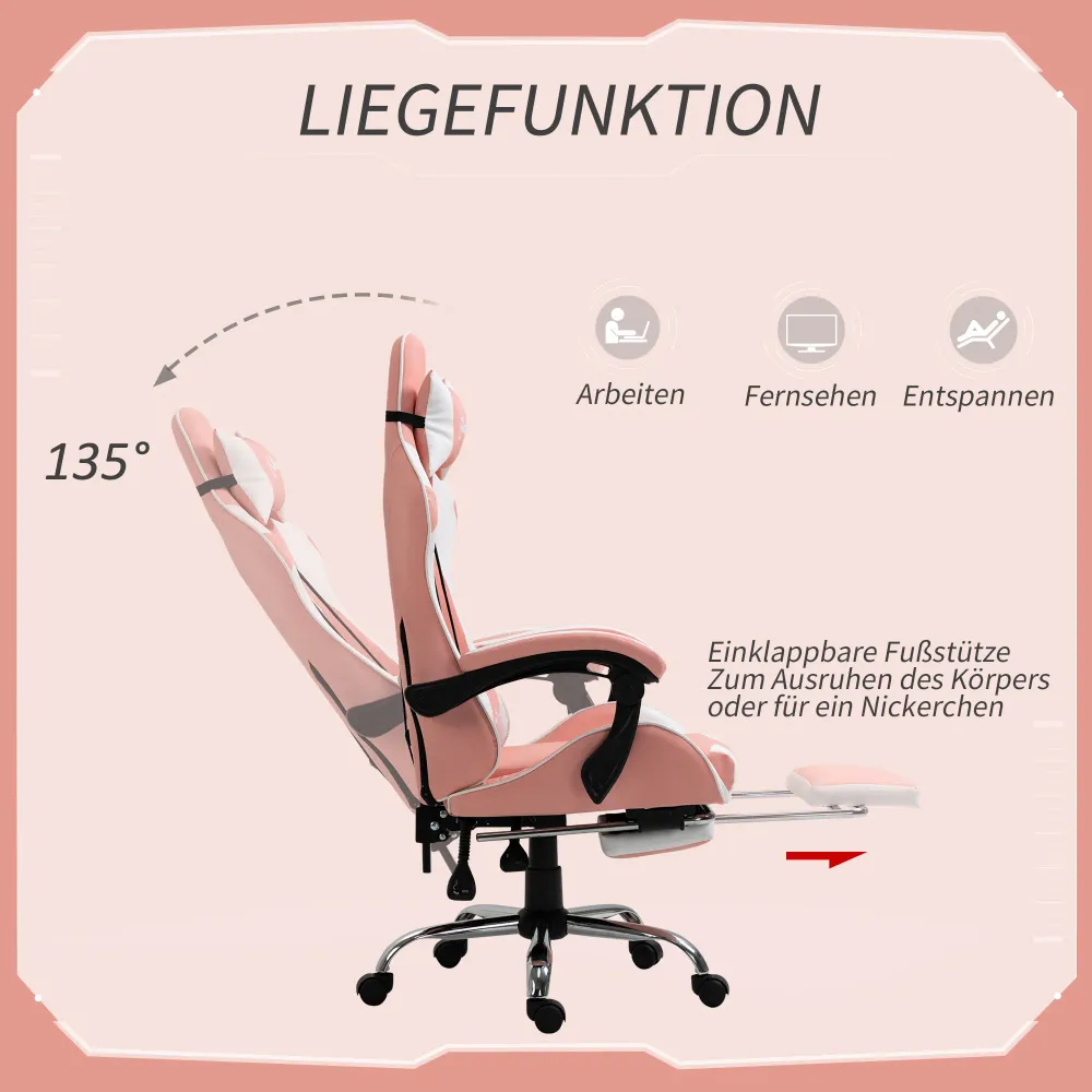 Gaming chair computerstol supportive kontorstol gamerstol med nakkestøtte lændehynde kontorstol højdejusterbar 360° drejel...