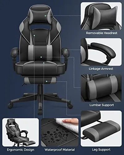 Gamingstol & Kontorstol m/ Fodstøtte & Nakkepude (Ergonomisk & Adaptable