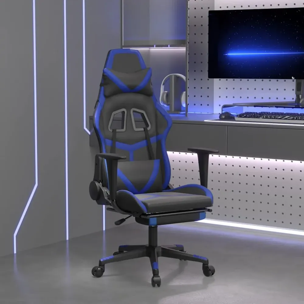 Gamingstol M. Massagefunktion Og Fodstøtte Kunstlæder Charcoal Blå 4 Stools Sort