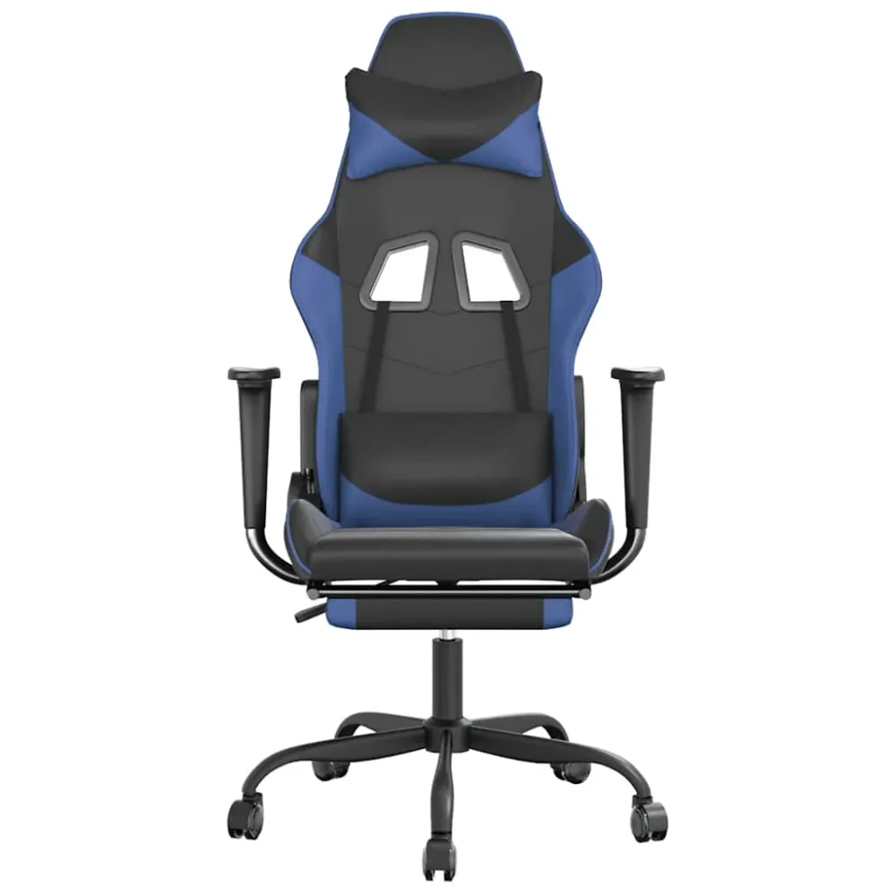 Gamingstol M. Massagefunktion Og Fodstøtte Kunstlæder Ebony Blå Scorekeeper Sort