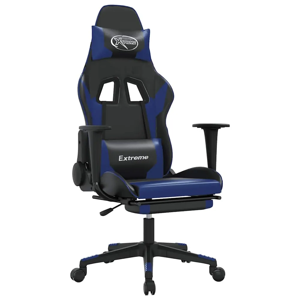 Gamingstol M. Massagefunktion Og Fodstøtte Kunstlæder Ebony Blå Sort