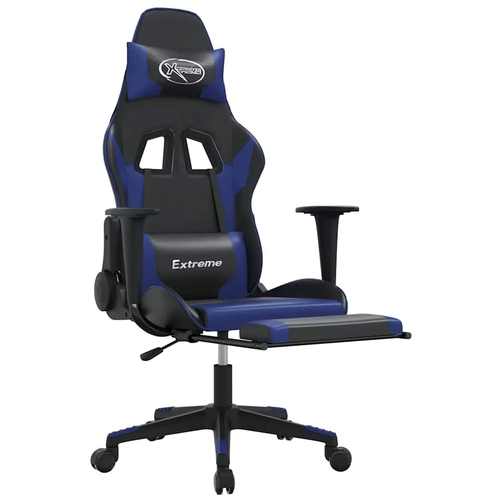 Gamingstol M. Massagefunktion Og Fodstøtte Kunstlæder Ebony Blå Sort