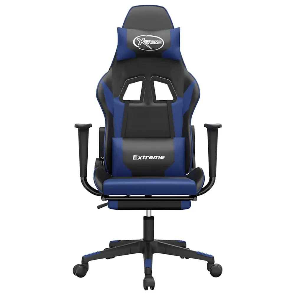 Gamingstol M. Massagefunktion Og Fodstøtte Kunstlæder Ebony Blå Sort