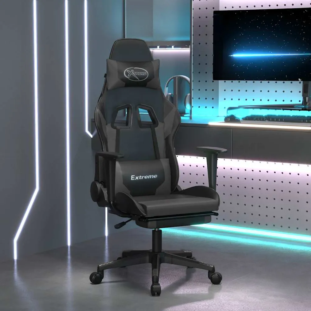 gamingstol m. massagefunktion og fodstøtte kunstlæder onyx grå
