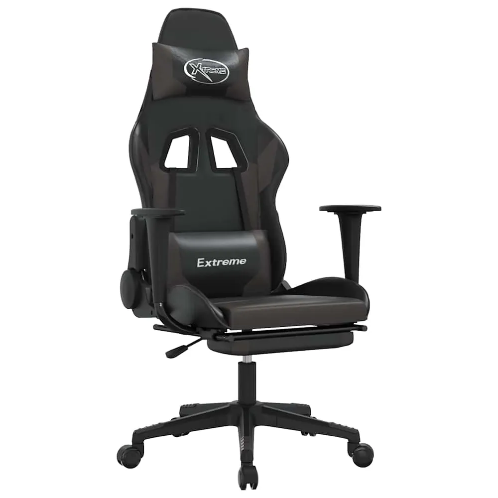 gamingstol m. massagefunktion og fodstøtte kunstlæder onyx grå