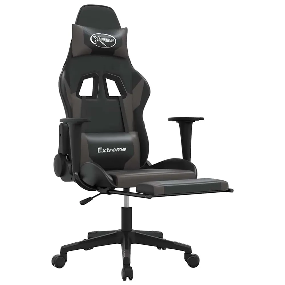 gamingstol m. massagefunktion og fodstøtte kunstlæder onyx grå