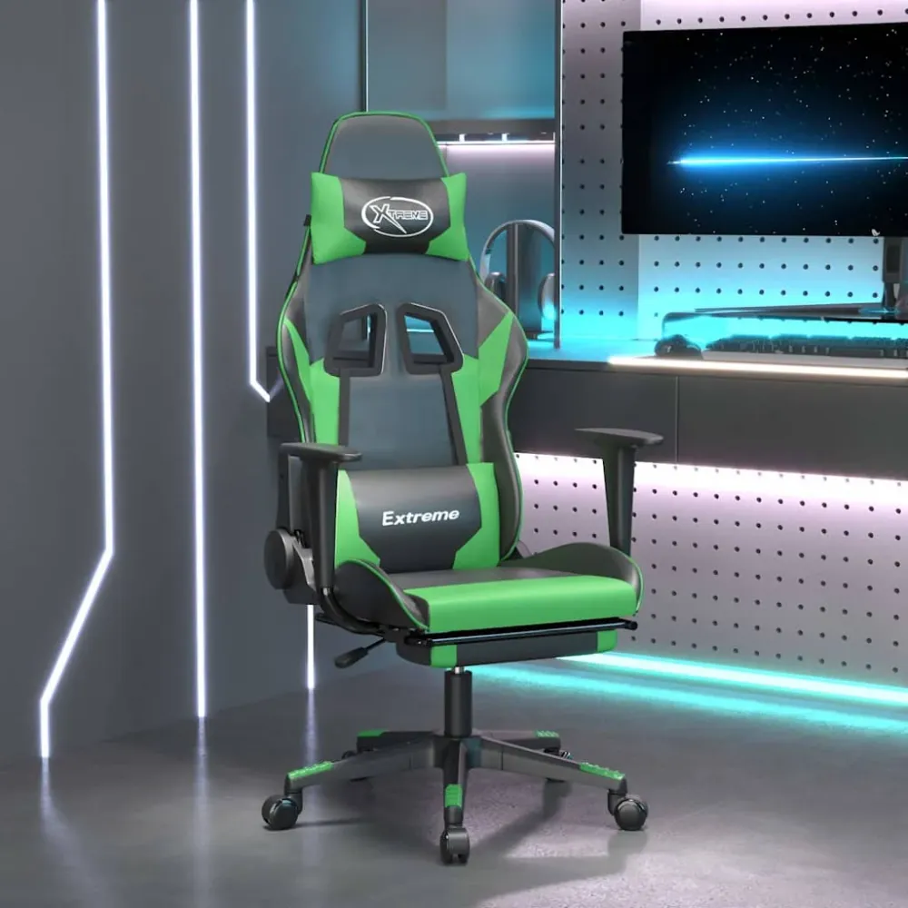 gamingstol m. massagefunktion og fodstøtte kunstlæder onyx grøn
