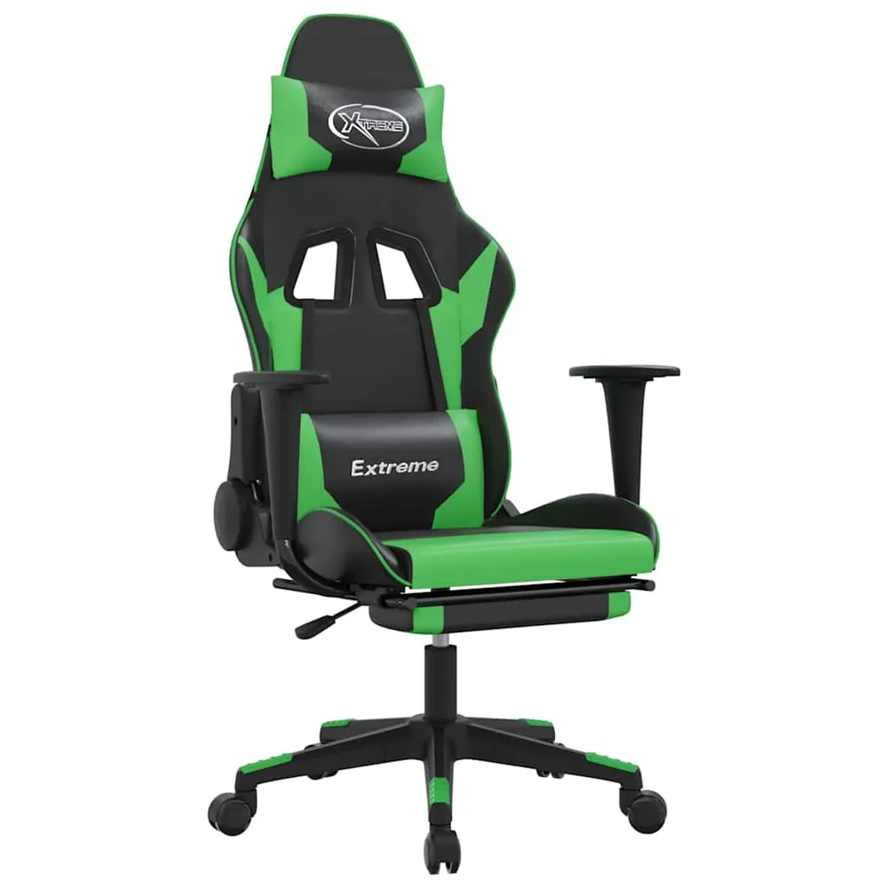 gamingstol m. massagefunktion og fodstøtte kunstlæder onyx grøn