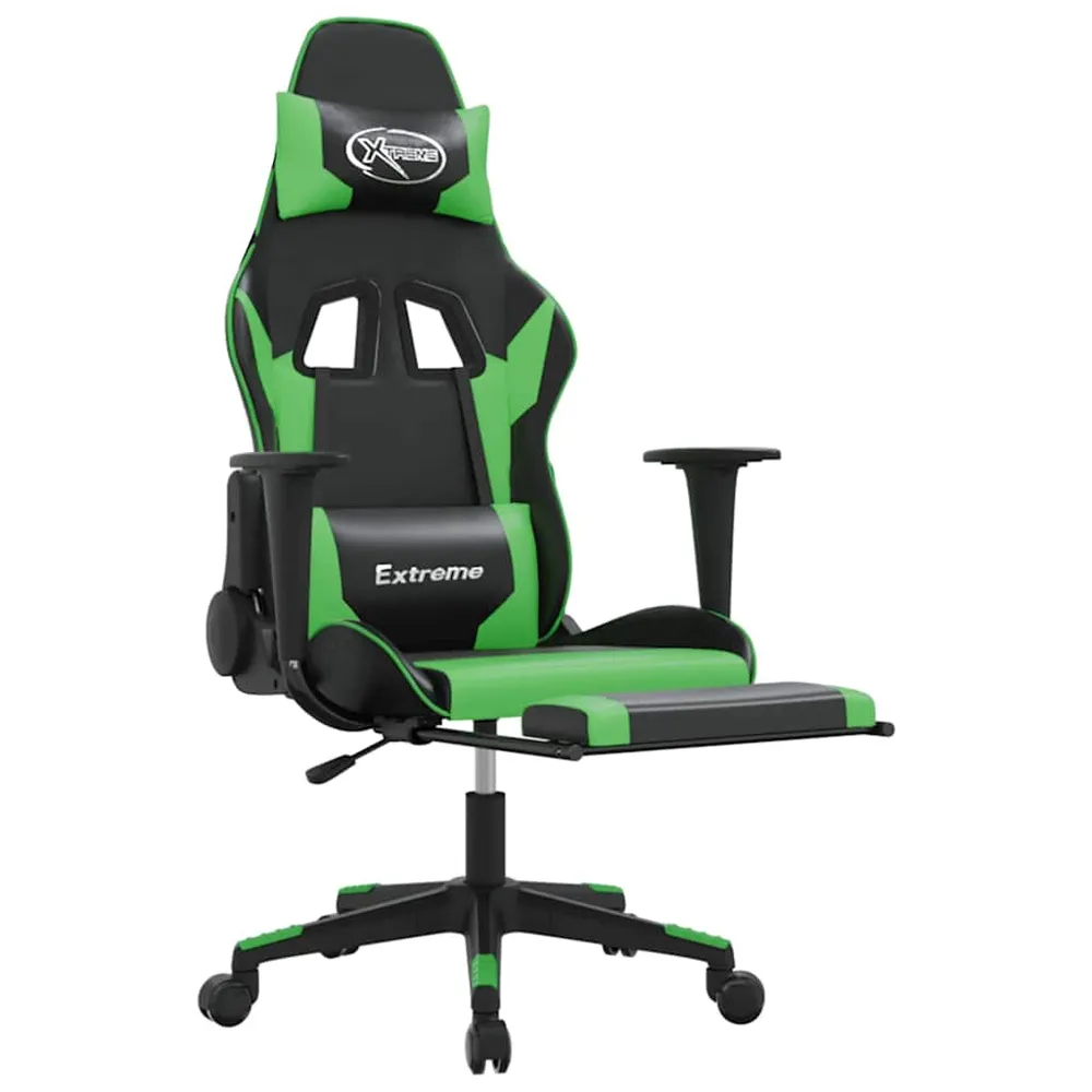 gamingstol m. massagefunktion og fodstøtte kunstlæder onyx grøn