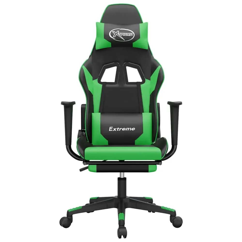 gamingstol m. massagefunktion og fodstøtte kunstlæder onyx grøn