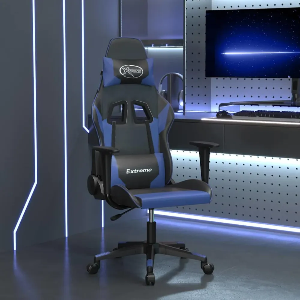 gamingstol m. massagefunktion kunstlæder charcoal og blå