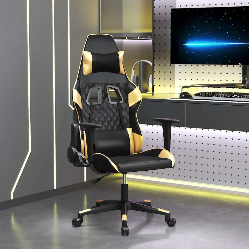 gamingstol m. massagefunktion kunstlæder charcoal guldfarvet