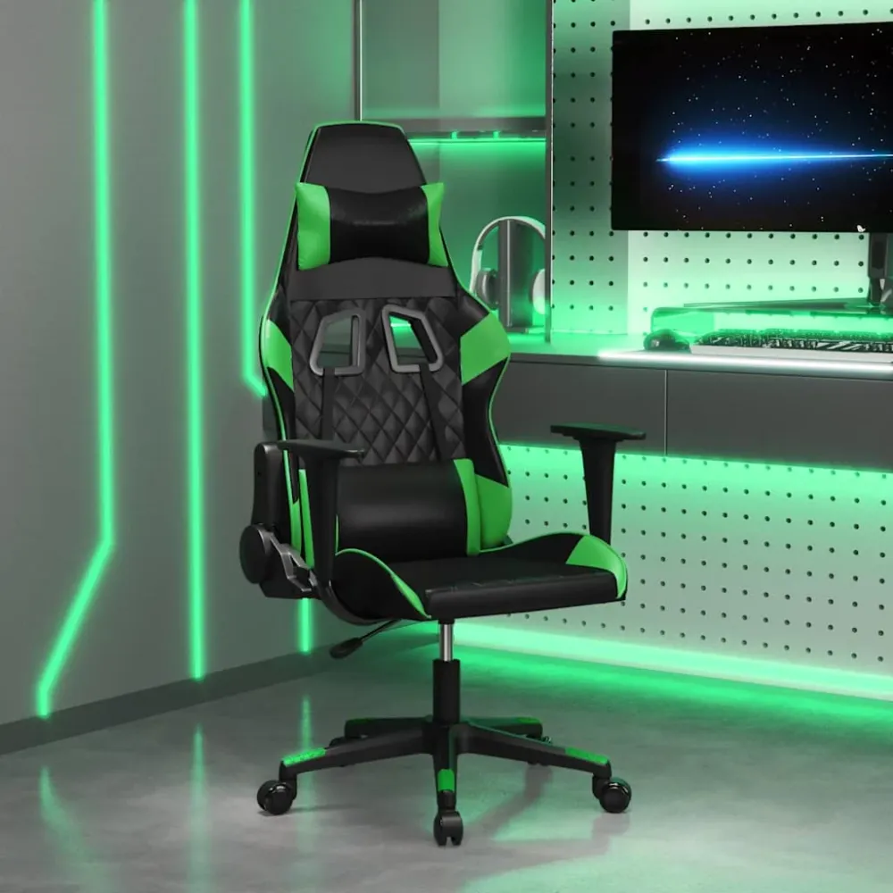 gamingstol m. massagefunktion kunstlæder onyx og grøn Adjustable Levelers