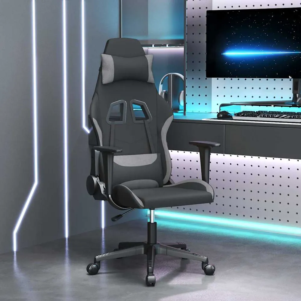 gamingstol med massagefunktion ebony og lysegrå
