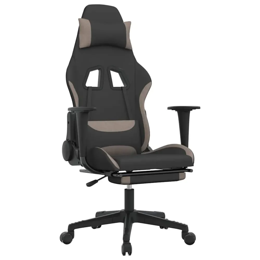 gamingstol med massagefunktion + fodstøtte stof charcoal og gråbrun