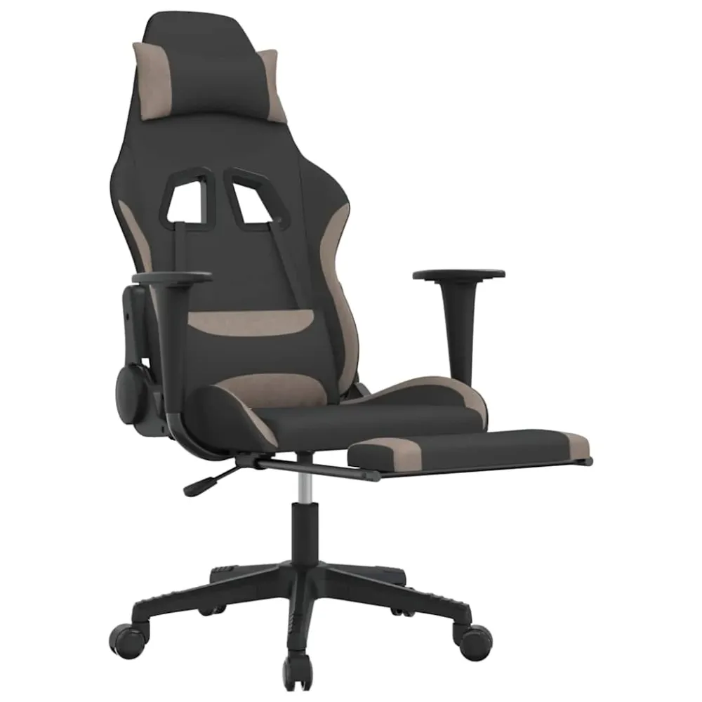 gamingstol med massagefunktion + fodstøtte stof charcoal og gråbrun